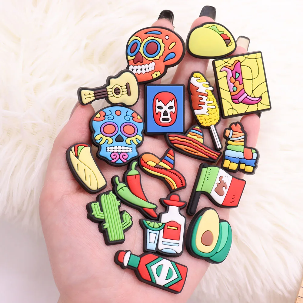 1Pcs Guitar Mexican Styles Shoe Charms Accessories Children Taco Shoes Buckle Decoration Fit Wristbands Birthday X-mas Gift