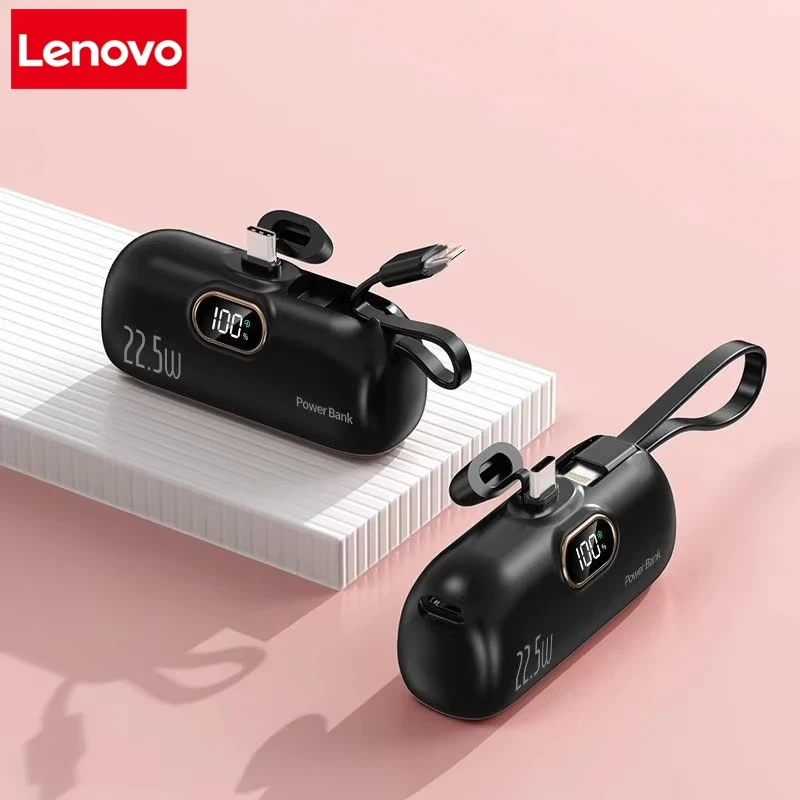Lenovo Praktische Mini-Powerbank 30000 mAh, tragbar, schnelles Aufladen, geeignet für iPhone 16 15 14 Samsung Xiaomi Externer Akku 5