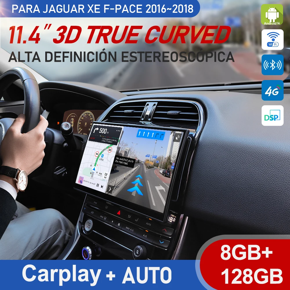 Radio de coche Android de 11,4 pulgadas para Jaguar XE XEL X760 f-pace 2016-2018 reproductor Multimedia 4G CarPlay pantalla curva verdadera sistema Dual