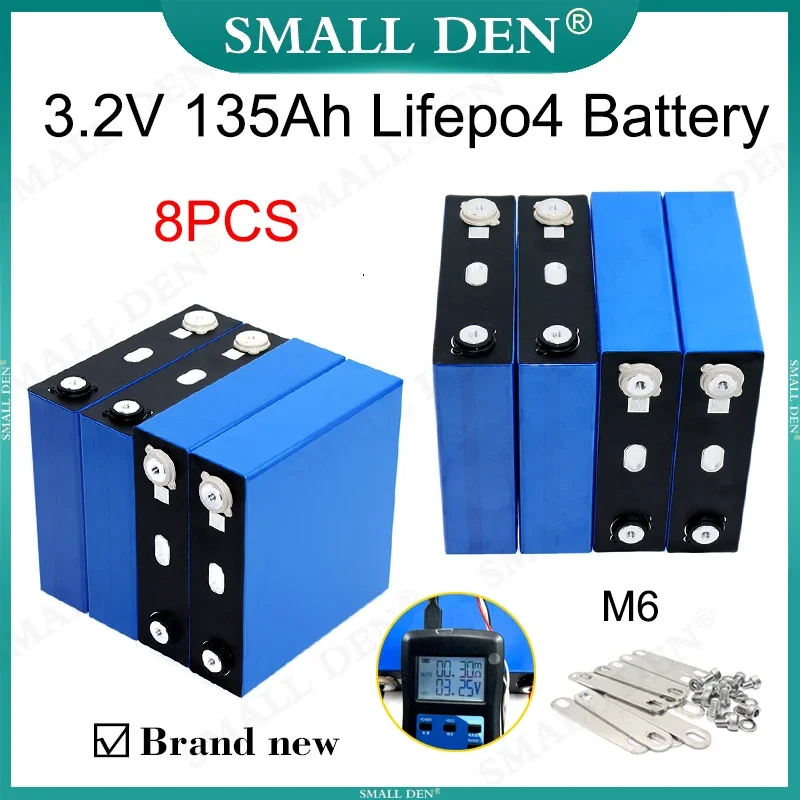 

8PCS 3.2V 135Ah Lifepo4 Rechargeable Battery 3C High Power DIY 12V24V UPS Power supply RV Solar storage Inverter Yacht Golf cart