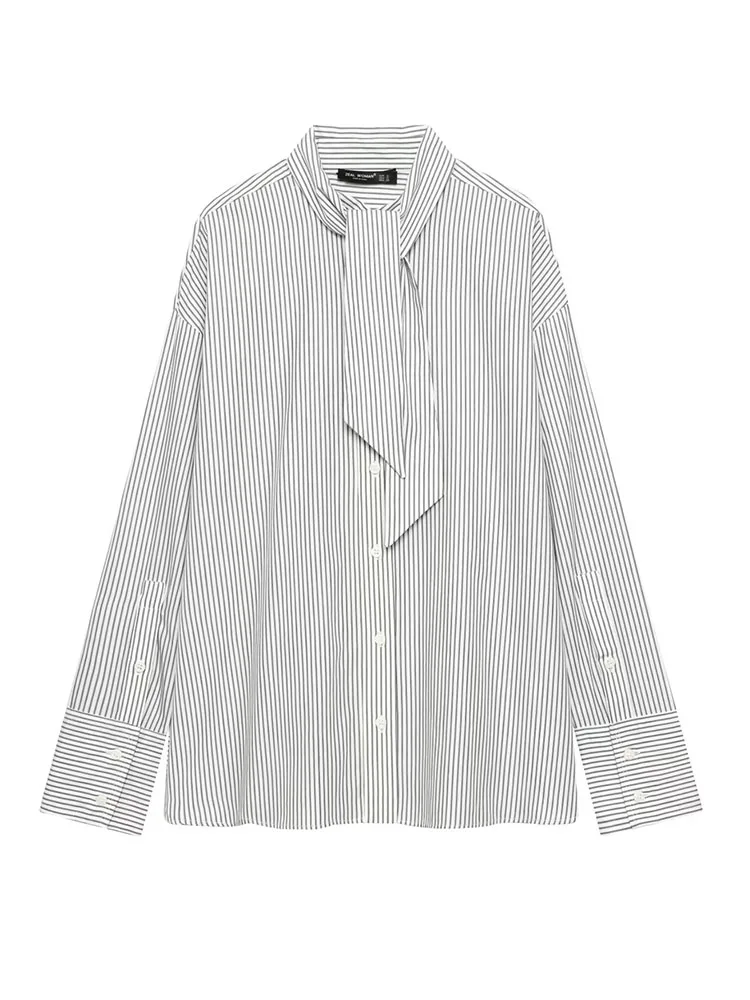 Chemise à manches longues en popeline rayée pour femme HH, chic, à simple boutonnage, décontractée, ample, pour le travail