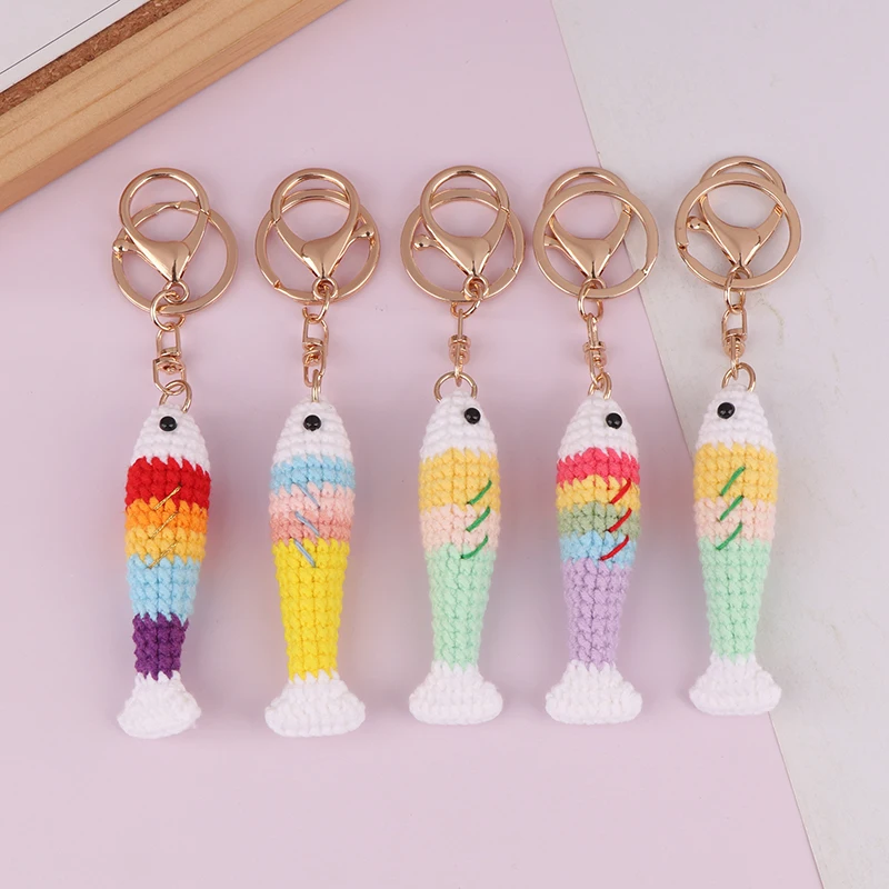 

1PCS Rainbow Fish Keychain Hand-woven Key Ring Pendant Cute Small Fish Key Ring Hanging Decoration