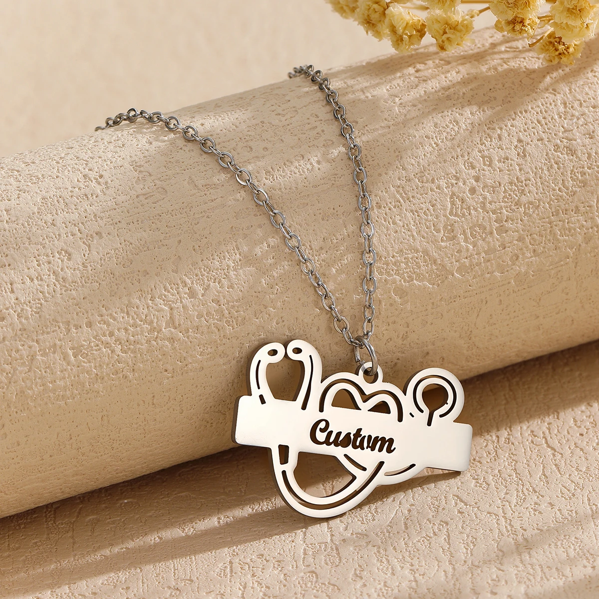 

Cxwind Custom Name Necklace Stainless Steel Pendant Personalized Stethoscope Rhinestone Chains Necklace For Women Jewelry Gift