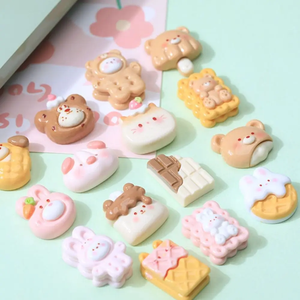 20pcs New Animal Resin Bread Charms Waffle Cookies Scrapbooking DIY Crafts Accessories Flatback Colorful Slime Charms Kids Toy