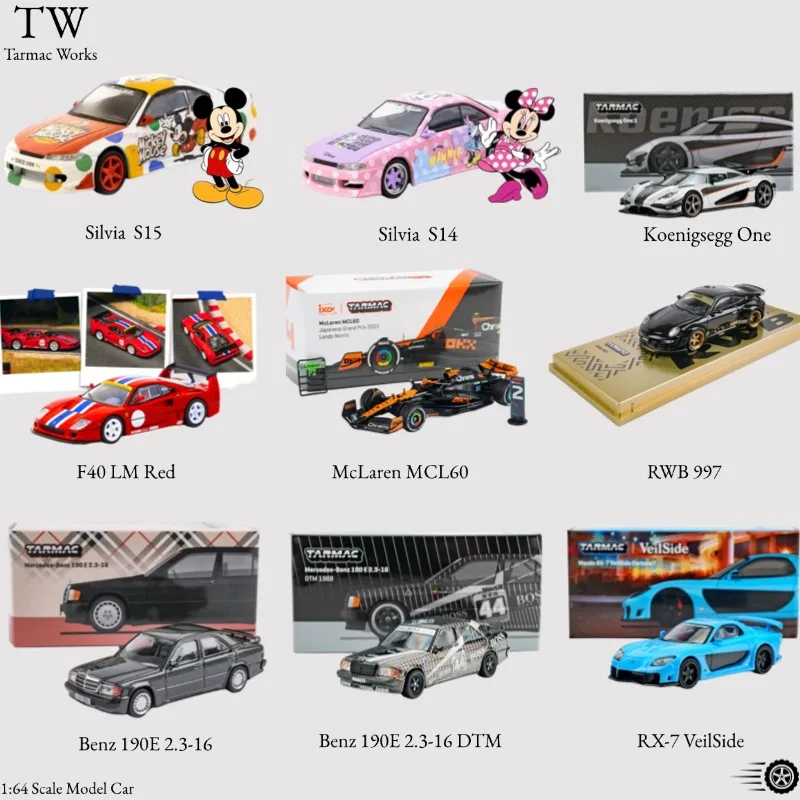 TW series Silvia VERTEX 1:64 Mickey Mouse,F40 LM,MCL60 metal die-cast car models, boys gifts, adult collectible ornaments.