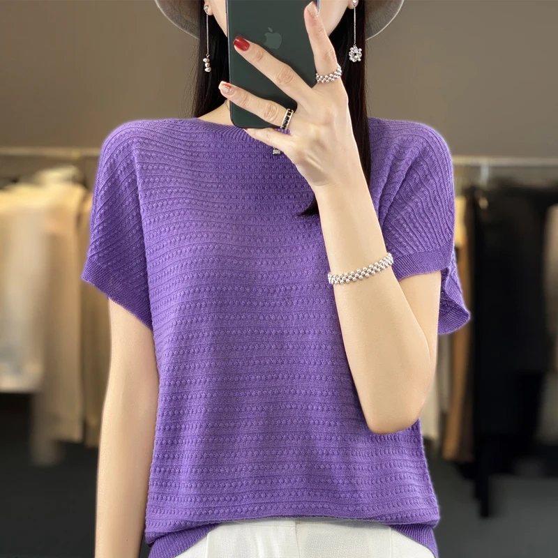 2024 New Women's Cashmere O-neck Pullover Spring/Summer Pullover Short sleeved Lightweight Comfortable Top