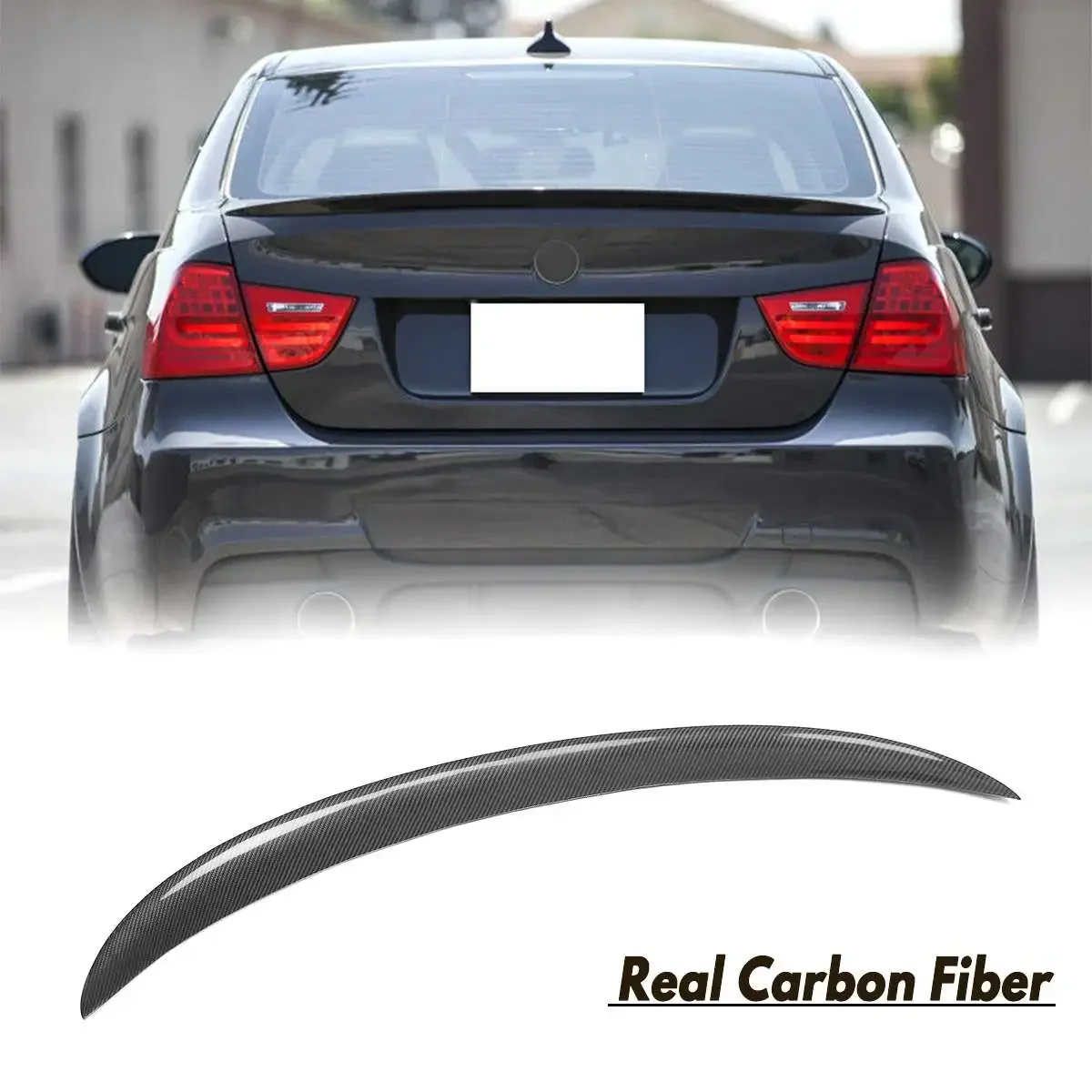 

Real Carbon Fiber Glossy UV-Coating High Kick P/M4 Type Rear Trunk Spoiler Wing For BMW E90 2006-2011 M3 328i Exterior Part