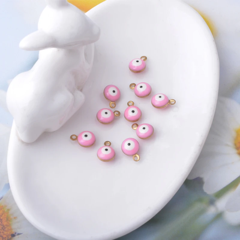 30 Stück doppelseitige Böses-Auge-Anhänger aus Kupfer mit Emaille, Glücksbringer-Mini-Anhänger für Armbänder, Halsketten, Ohrringe und Accessoires – Detail 6