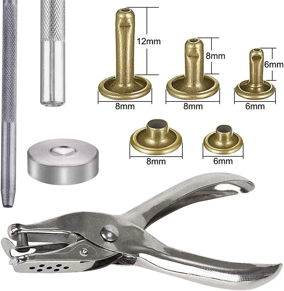 Metall Doppel Kappe Nieten Stud Runde Spike Nagel Mit Werkzeug Kits Für Schuhe Tasche Gürtel Leathercraft Reparatur Kleidung Bekleidungs Zubehör – Detail 9