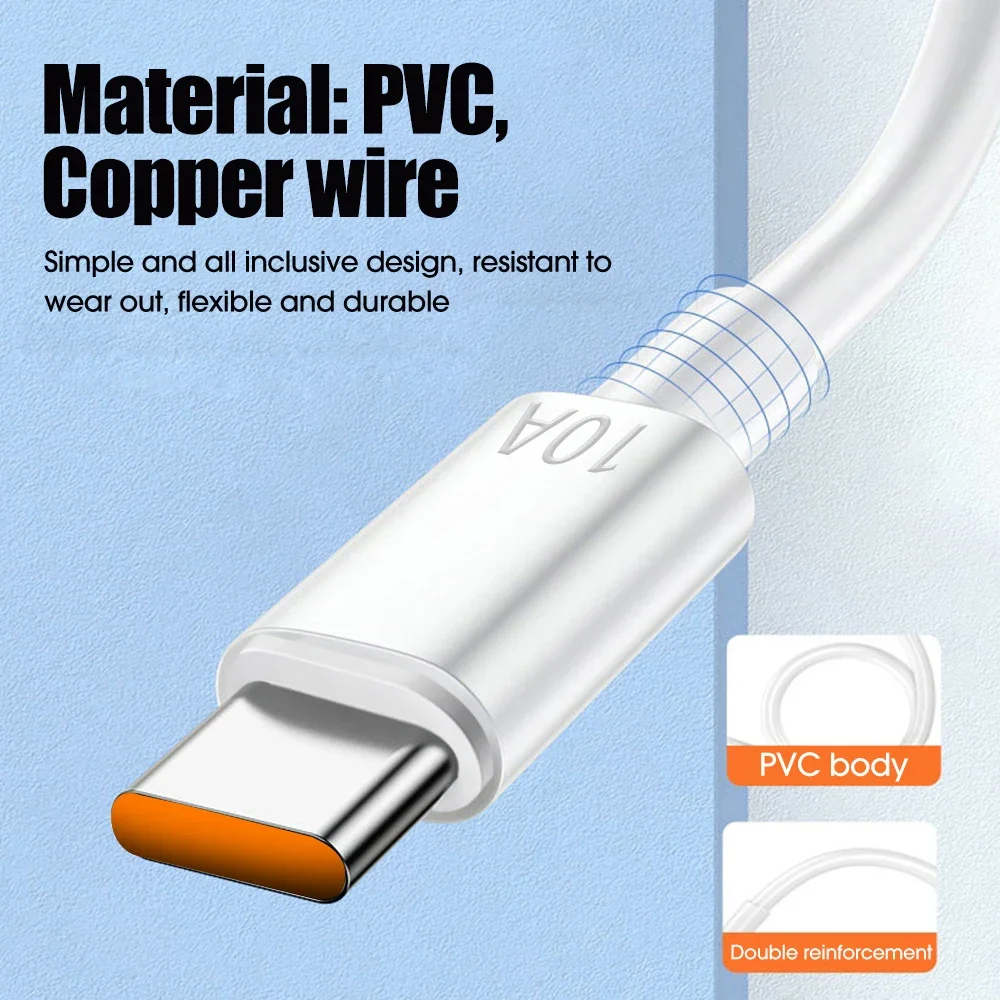 USB Type C Quick Charging Mobile Phone Data Cables 10A 120W High-speed USB C Wire Cord for Samsung Galaxy Huawei P40 P30 Xiaomi