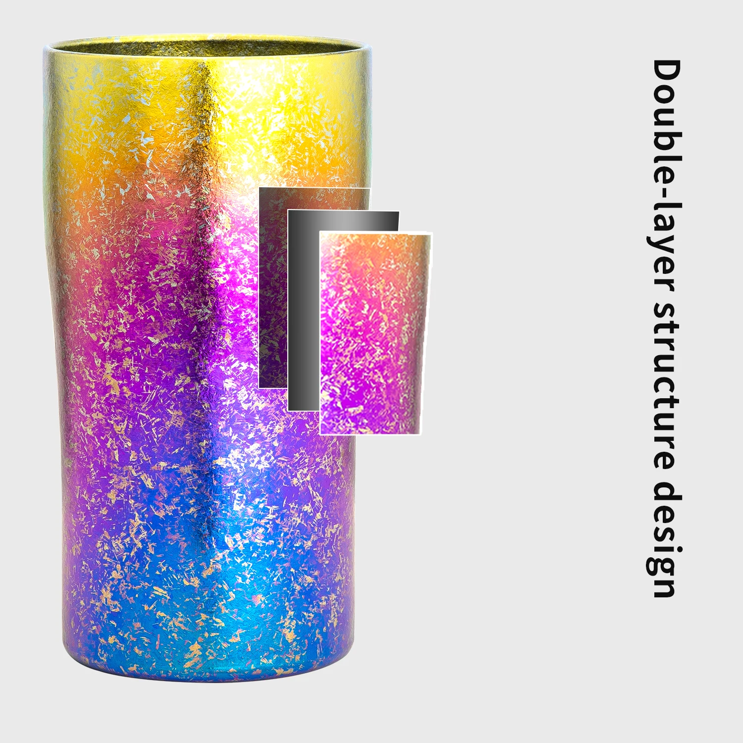 300ml Crystalline Titanium Rainbow Beer Mug Double Wall Coffee Tea Wine Milk Tumbler Portable Travel Water Cup Kitchen Drinkware