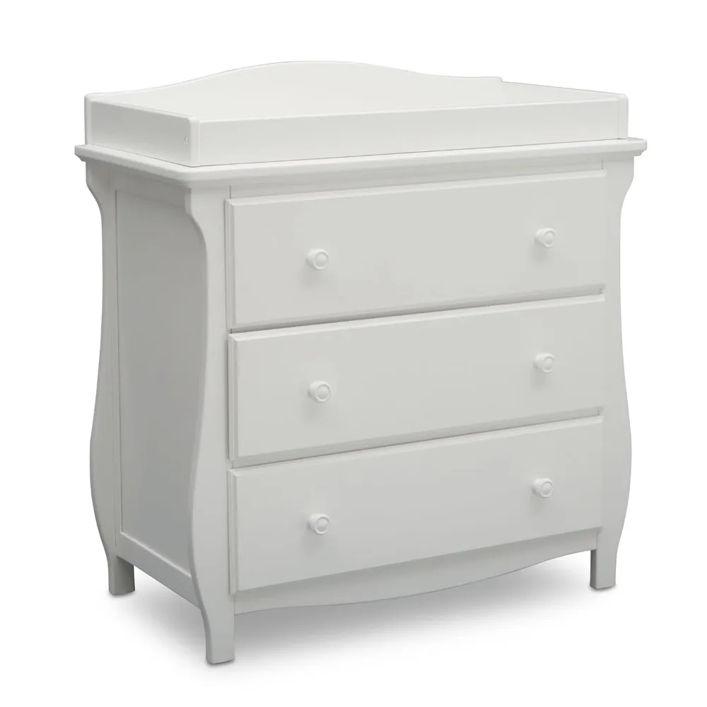 3 Drawer Dresser with Changing Top and Interlocking Drawers - Greenguard Gold Certified, Bianca White