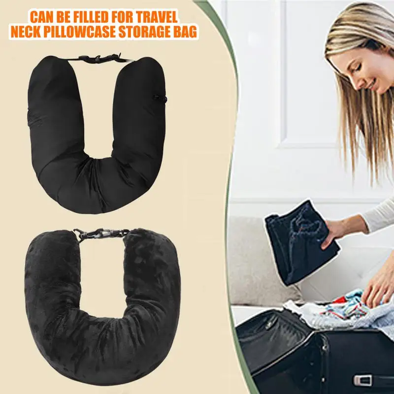 Fillable Travel Neck Pillow Cover Organizer Bag Fillable Soft Travel Neck Pillow For Airplane Lightweight Portable Sleep Pillow