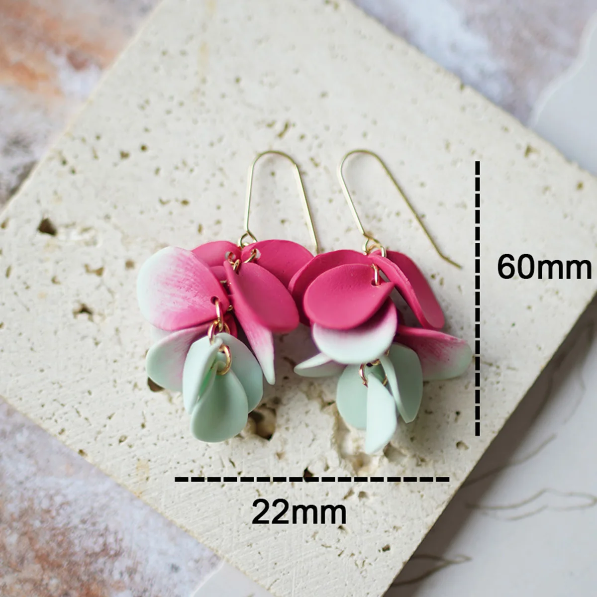 Romatic Marble Polymer Clay Earrings Bright Contrast Colors Cluster Shape Leaf Drop Dangle for Holiday Spring Summer Holiday