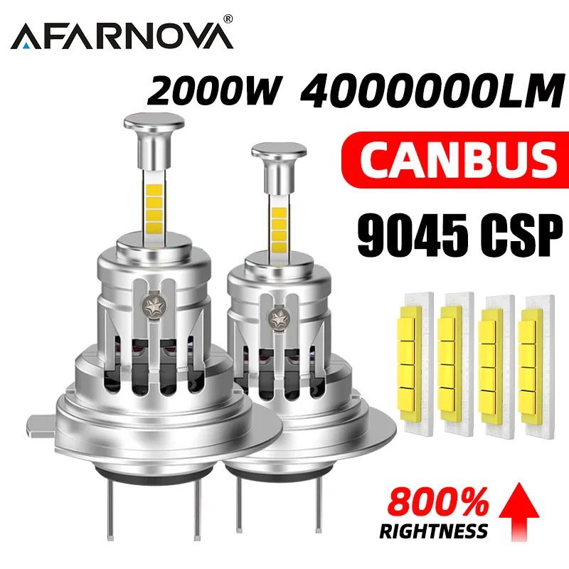 2PC 360 3D H7 LED Headlight Canbus Turbo LED Bulb 2000W 4 Sided CSP Chip Mini Size Wireless  Plug&Play Car Headlamp Auto 6000