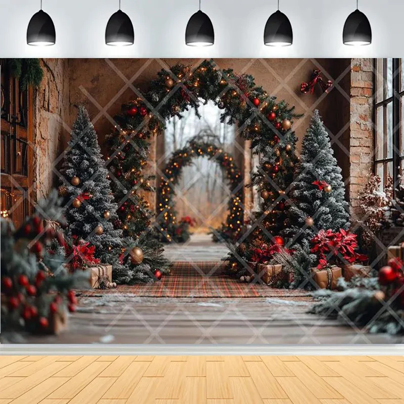 Winter Christmas Wonderland Festive Windows Photography Background Snowflakes Tree Birthday Party Photo Studio Backdrops EW-24