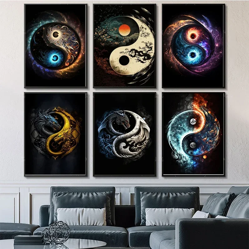 

Universal Yin Yang Poster Self-adhesive Art Poster Whitepaper Prints Posters Artwork Aesthetic Art Wall Painting