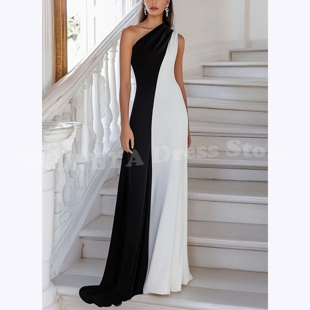 

Бело-черные вечерние платья женские на одно плечо без рукавов платье русалки для выпускного вечера длиной до пола, высокое качество Robe De Soirée