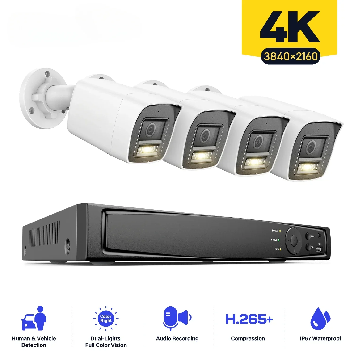 4K Ultra HD POE Video Surveillance System 8CH H.265+ NVR Recorder 4K Security Cameras Audio Recording 4X 8MP PoE Ip camera