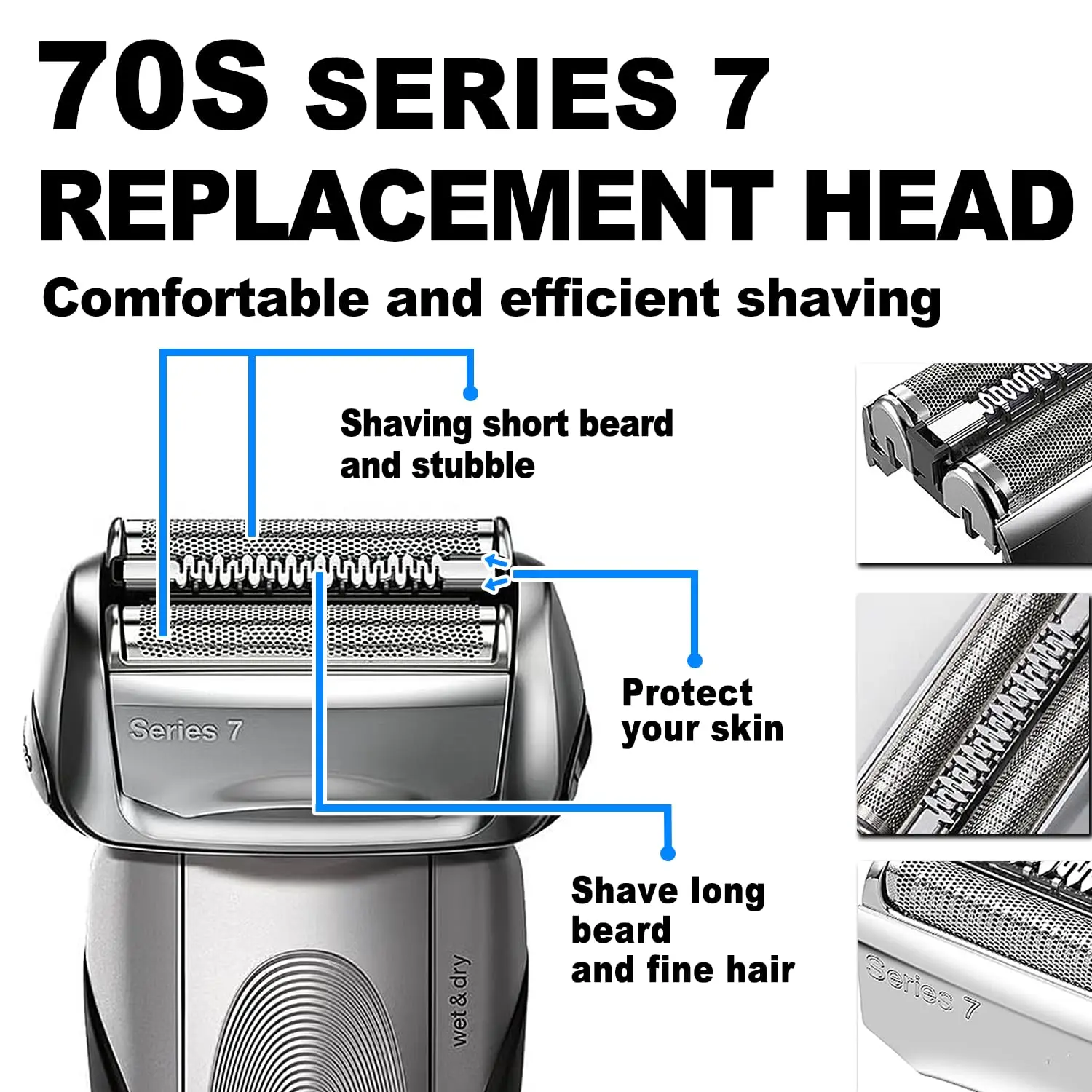 1 قطعة استبدال رأس ماكينة الحلاقة الكهربائية من السلسلة 7 70S، متوافق مع ماكينات الحلاقة Braun Series 7 720cc، 730cc، 735s، 750cc، 760cc، 790c #2