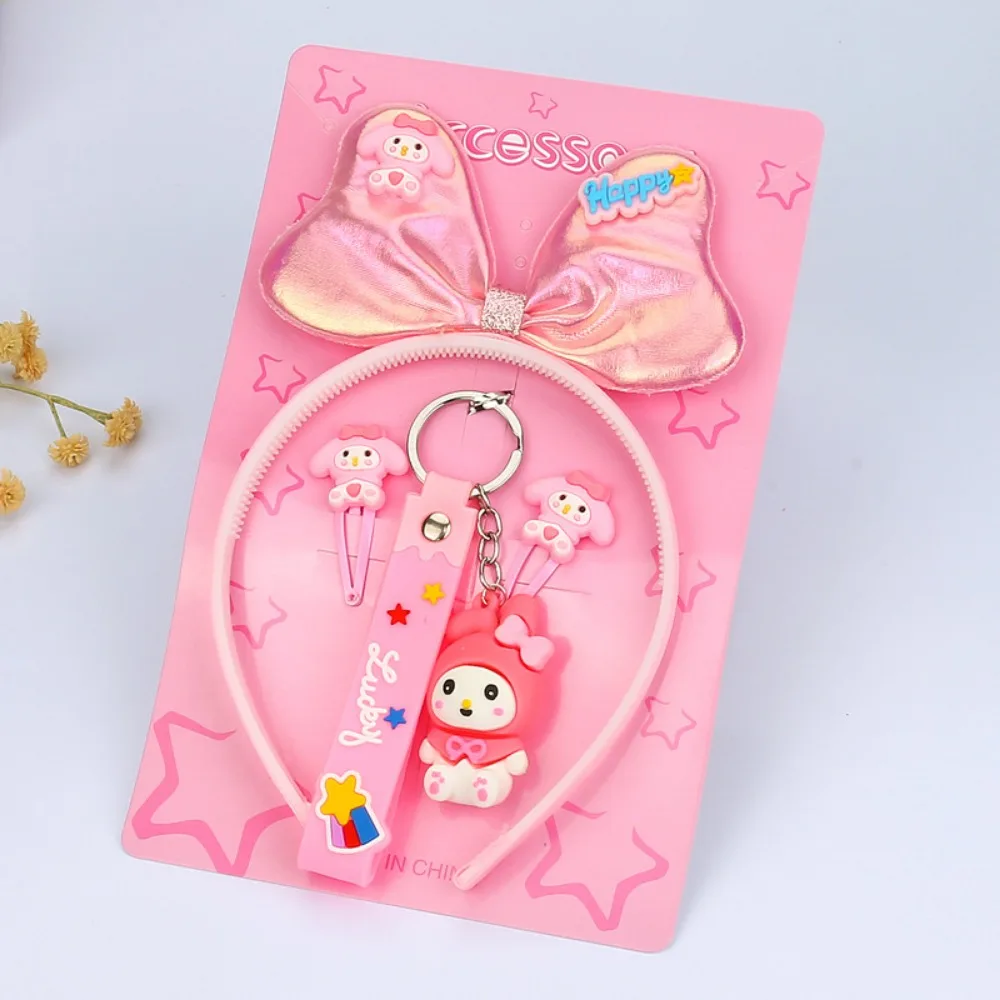 Sanrio Hello Kitty Headband Hairpin Keychain Set Action Figure Toy Kuromi Melody Headwear Bag Accessor Kids Girls Birthday Gifts