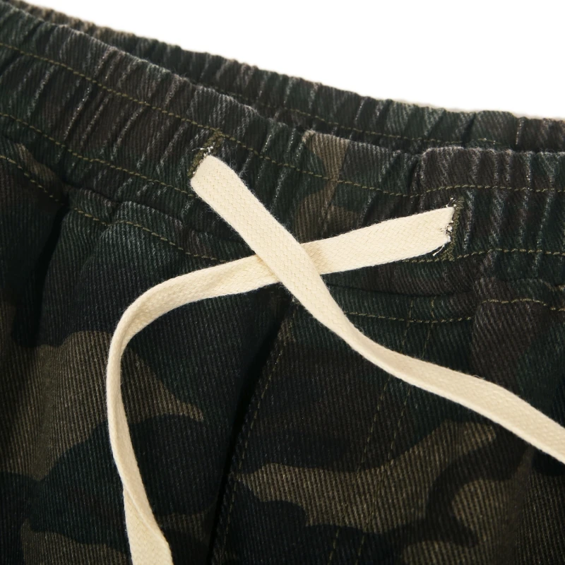 Jeans paraquedas com cordão masculino, camuflagem elegante em forma reta, tendência de pista, outono, inverno, 2023