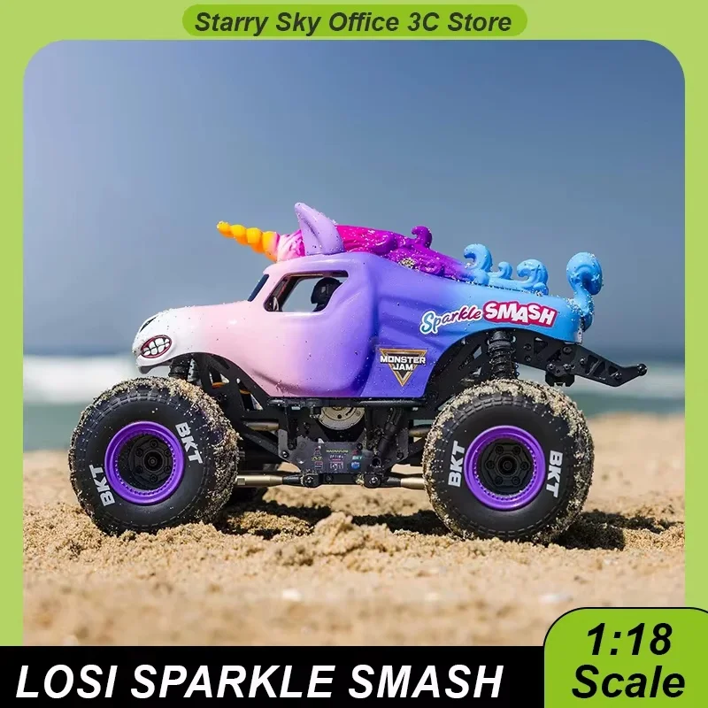Losi 1/18 Mini LMT Sparkle Smash Rc Car 4WD RTR Remote Control Cars Realistic BKT Tires Aluminum Powder-coated Chassis Plates