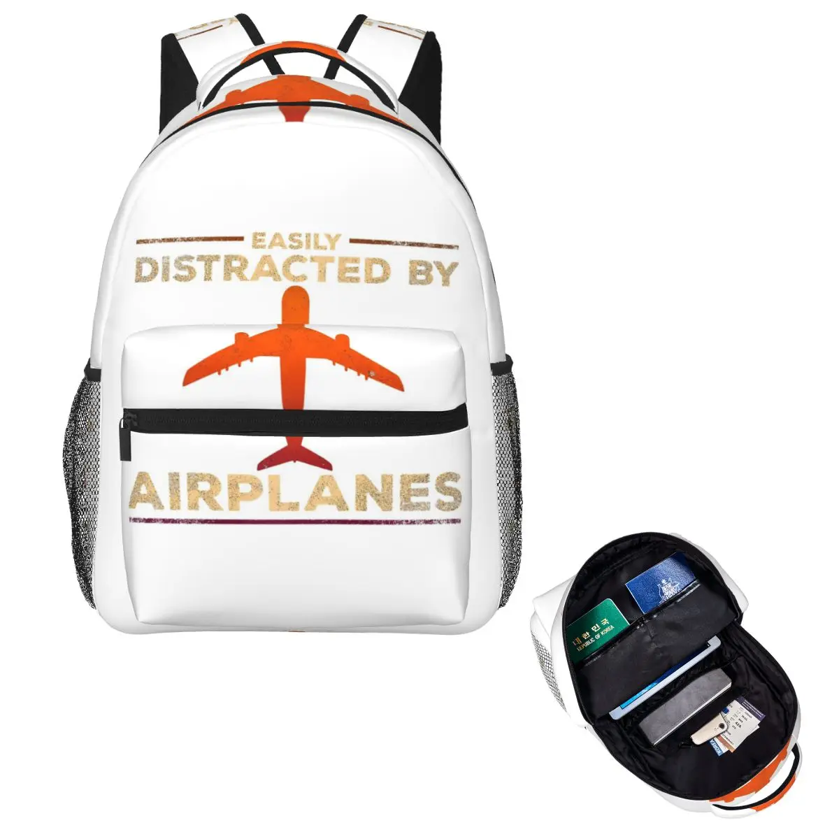 

Easily Distracted By Airplanes Student Backpack School Bag Hiking Travel Daypack for Men Women Fashion Bookbag Shoulder Bags