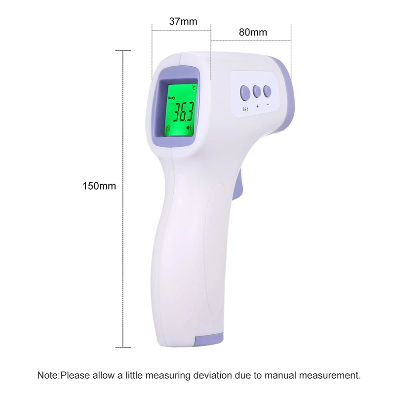 Pistola de temperatura infravermelha digital sem contato, mini termômetro portátil para adultos e crianças, febre, oxímetro de pulso