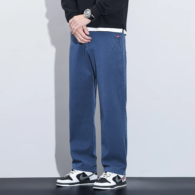 Men's Lyocell Loose Straight Long Pants 2025 Autumn Winter Japanese High Quality Casual Wide Leg Trousers Plus Size 38