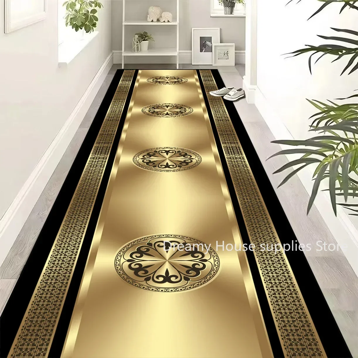 Luxurious Golden Long Corridor Carpet European Decoration Hallway Carpets Non-slip Stairway Rug Customizable Runner Aisle Mat 러그