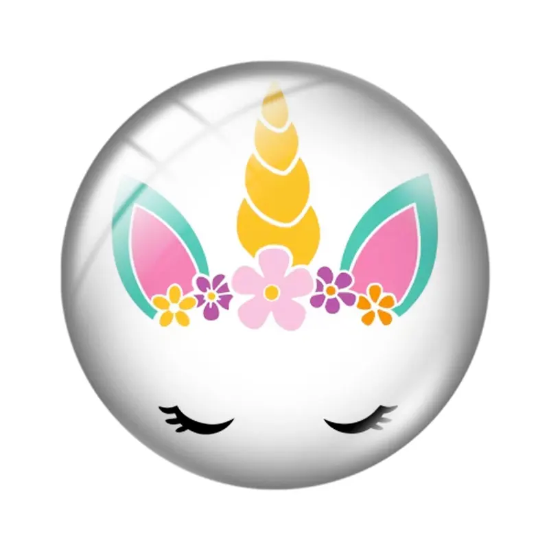Cute Flower Garland Unicorn Face 12mm/18mm/20mm/25mm Round Photo Glass Cabochon Demo Flat Back Making Findings