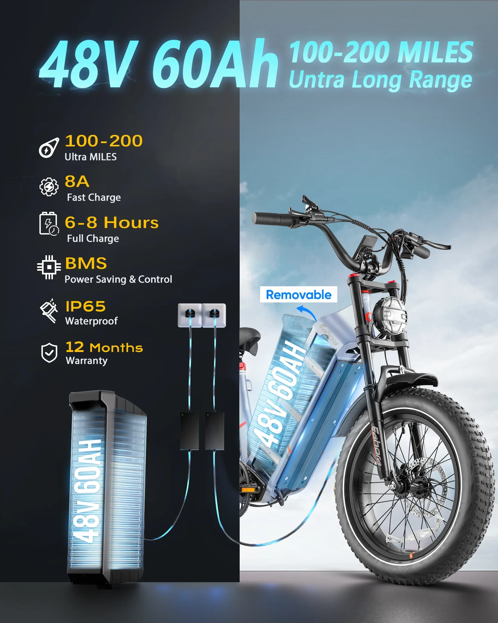 Off-road Powerful Electric Bicycle 1000W Motor 48V60AH Llithium Battery 20*4.0 Fat tire Electric Bike Snow Mountain City E-Bike