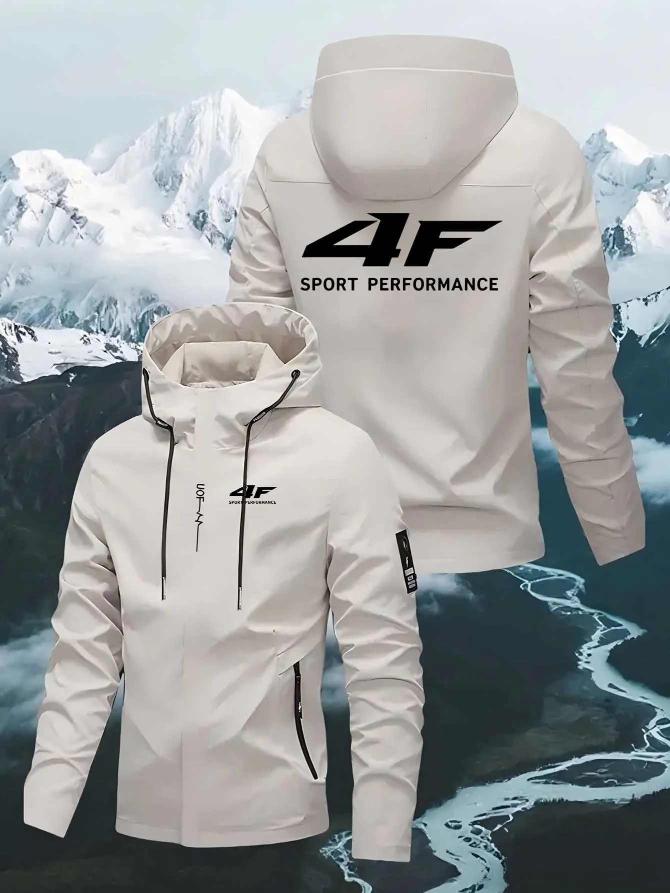 

Мужская спортивная куртка с логотипом 4F — всесезонное ветрозащитное пальто с капюшоном на молнии и полной застежкой-молнией, корпус