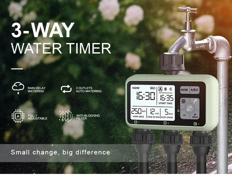 

New Design 3-Zone Water Timer Independent Watering Plan Garden Lawn Intelligent Automatic Drip Irrigation Battery Driven