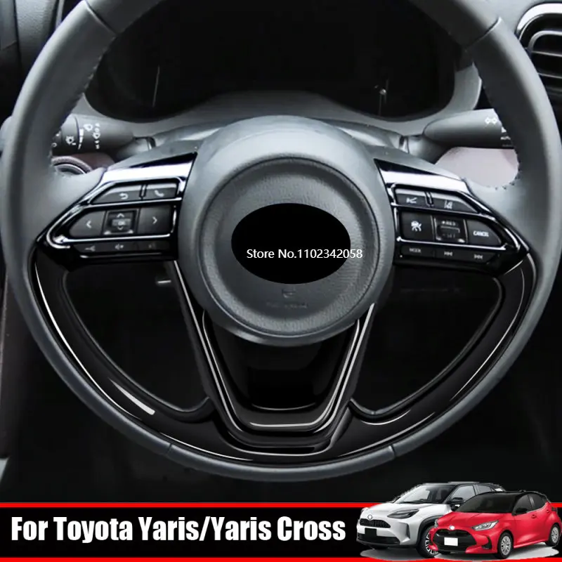 For Toyota Yaris /yaris Cross 2020 2021 ABS CarbonFiber Car Steering Wheel Panel Cover Trim Decoration Frame Sticker Accessories