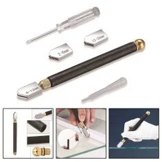 Utensile professionale per tagliare il vetro a 6 ruote con manico in mogano: rullo portatile, multifunzionale e ad alta resistenza per taglio di precisione