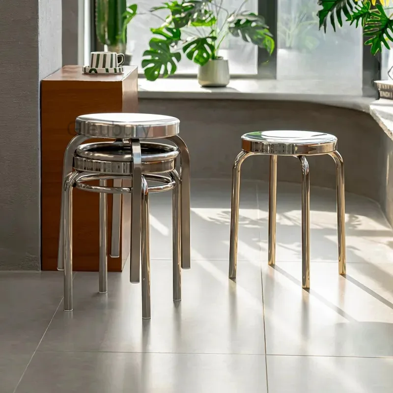 Stackable Round Metal Stools, Heavy-Duty Stainless Steel Counter Stools, Industrial Design for Kitchen, Café & Commercial Spaces