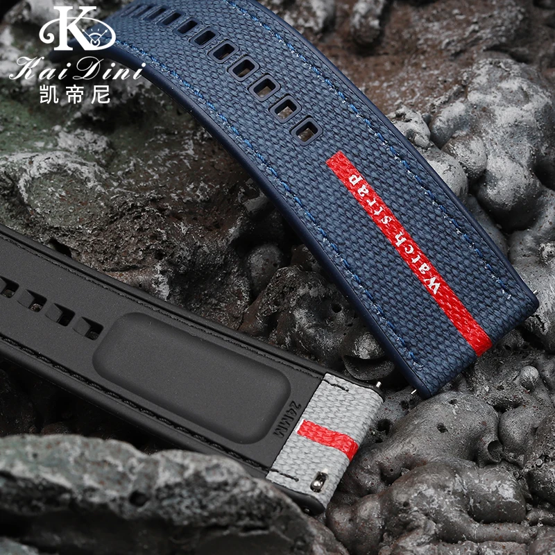 

Резиновый ремешок для мужских часов Panerai SUBMERSIBLE Luna Rossa PAM1466 PAM1391 PAM1565, водонепроницаемый нейлоновый браслет 22, 24, 26 мм