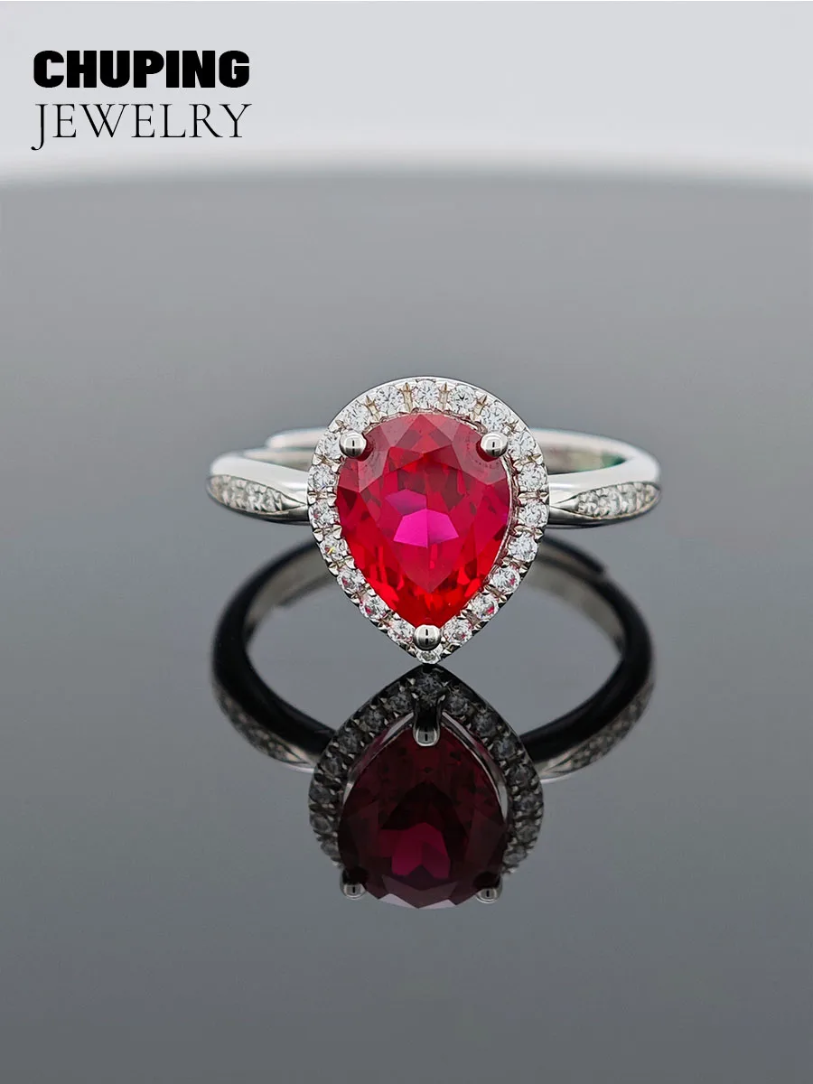 

Chu Ping Fine Jewelry Lab Ruby & Paraiba Pear Shape 7*9mm S925 Silver Ring For Night Party or Daily Dressup Simple & Fashion