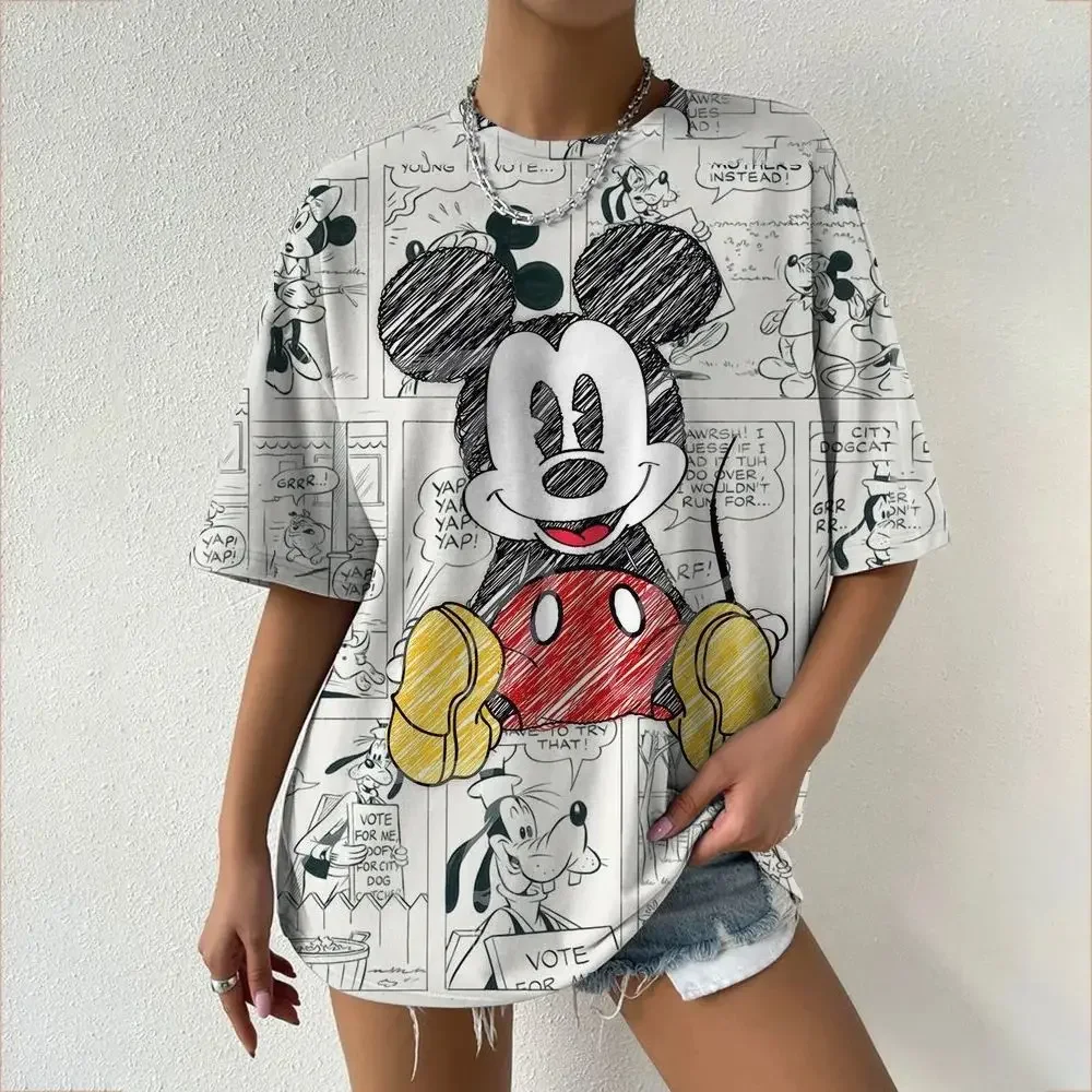 

Disney Minnie Butterfly Skirt Loose T-shirt Women's European and American Style Oversize Cartoon Printed Top Atmosphere Dressing