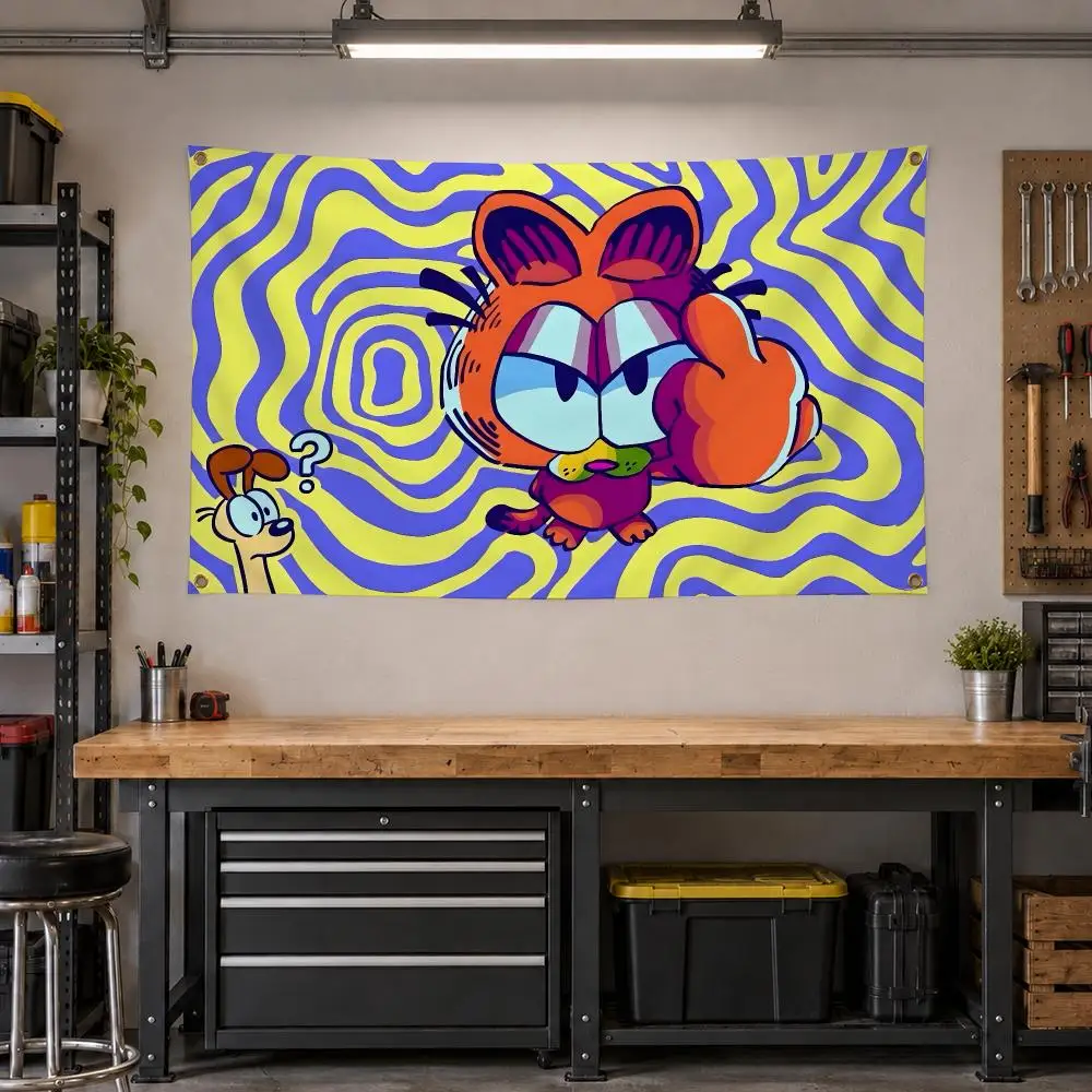 Cartoon Garfield Comic Flags Personalized Banner Flag Room Dorm Camping Picnic Garage Bar Outdoor Wall Decor