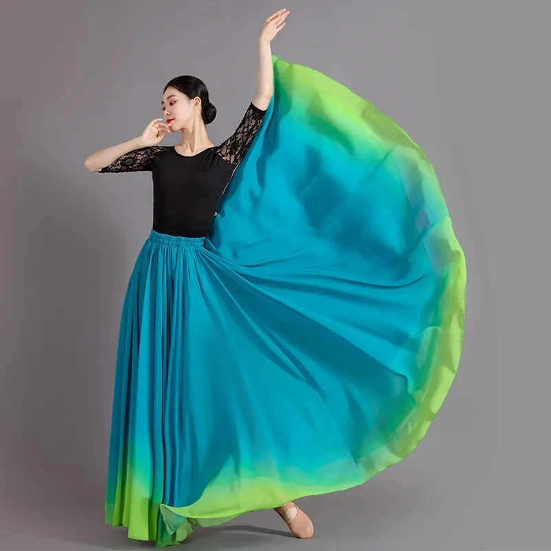 Women Skirts Chinese Style 720 Degree Big Swing Yarn Skirt Elastic Waist Spring Summer Autumn Long Skirt Square Dancing Clothes