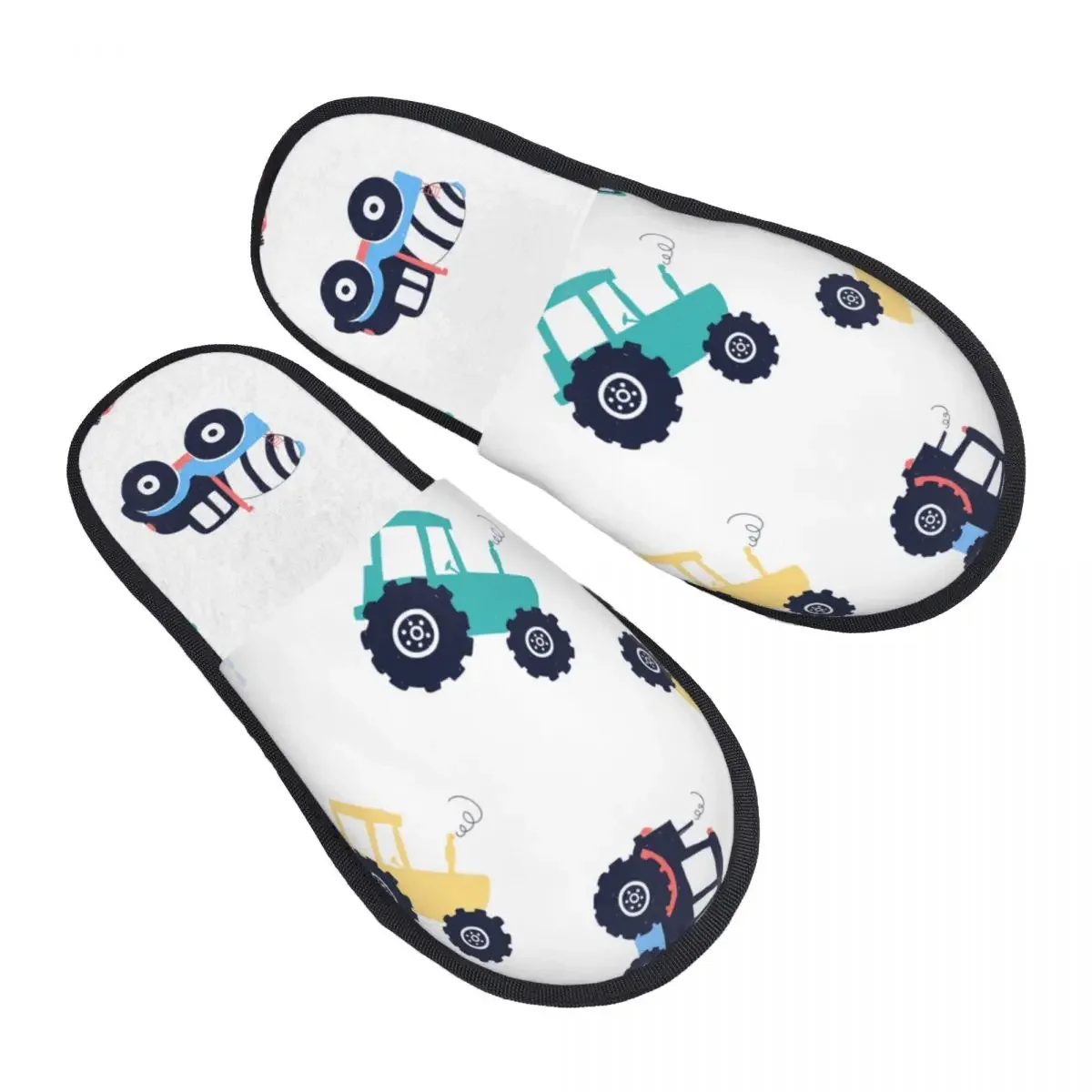 Plush Indoor Slippers Cement Mixer Vehicle And Tractor Warm Soft Shoes Home Footwear Autumn Winter