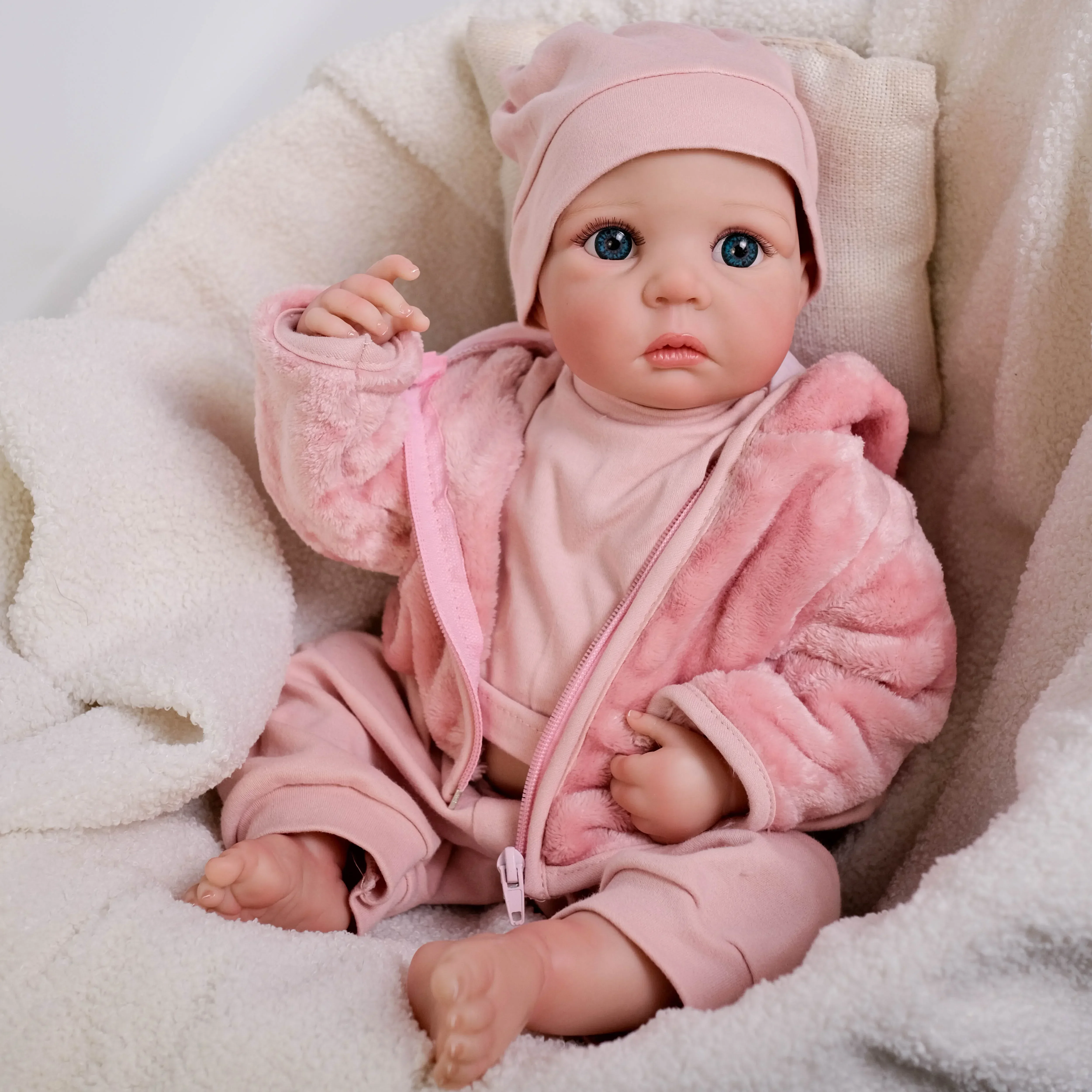 19inch Daphnne Reborn Baby Doll Full Vinyl Girl Body with Hand Draw Hair 3D Skin Multiple Layers Painting with Visible Veins