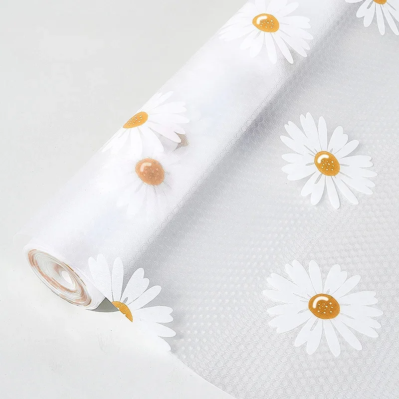 1 Roll Daisy Shelf Liner For Kitchen Cabinets EVA Waterproof Fridge Pad Cupboard Mat Easy Placemats Non-Adhesive Drawer Liner