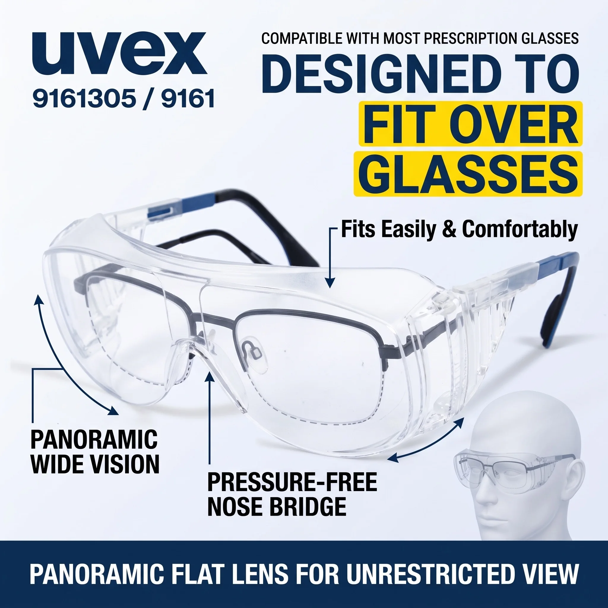 UVEX Anti Fog Safety Glasses Over Glasses Visitor Protective Eyewear Impact Resistant Work Safety Goggles Lentes de Seguridad