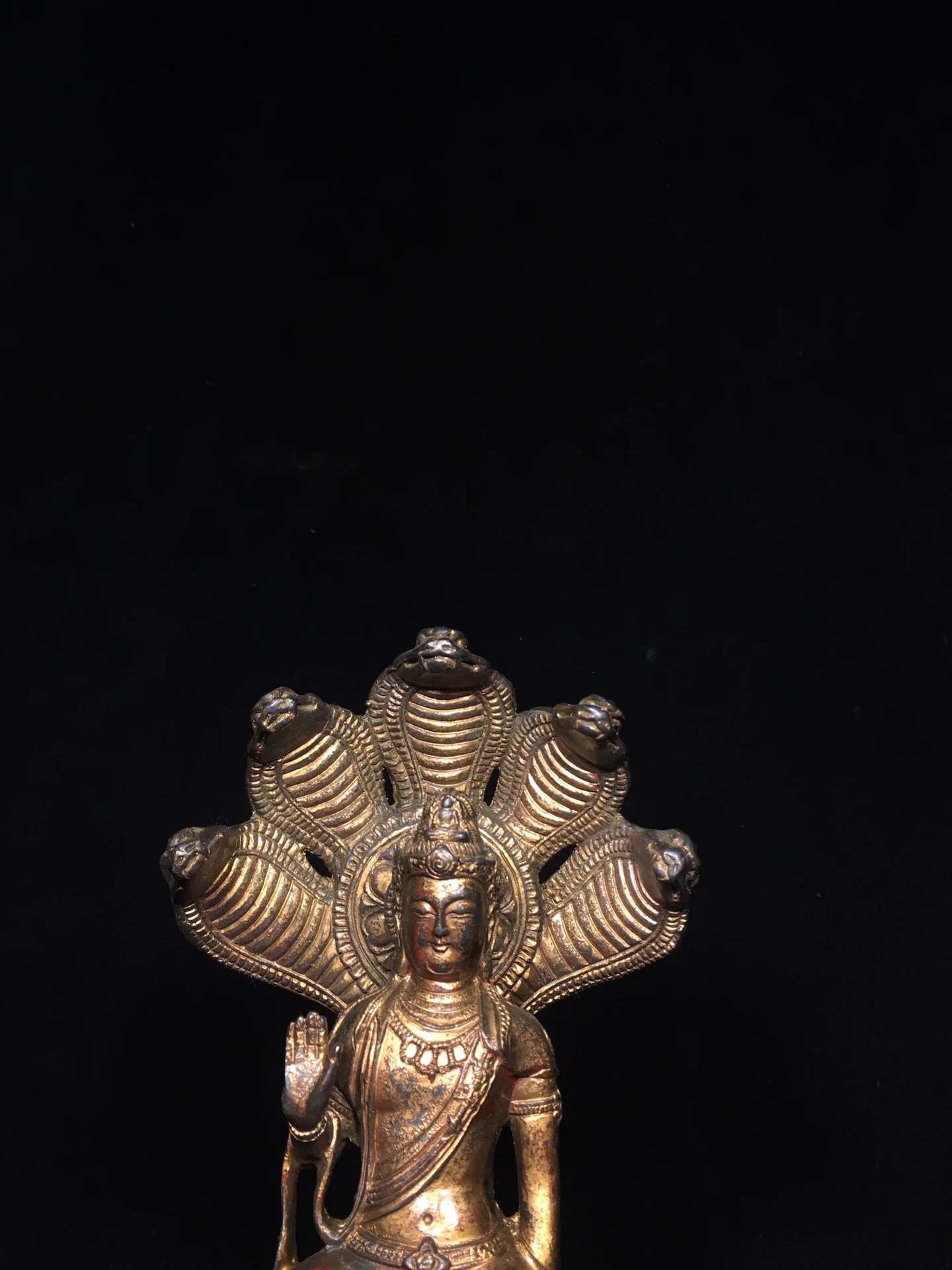 10 "المعابد النيبالية القديمة البرونزية الزنجفر الطين الذهب Nagarjuna خمسة رأس الأفعى الخلفية لوتس منصة قاعة العبادة