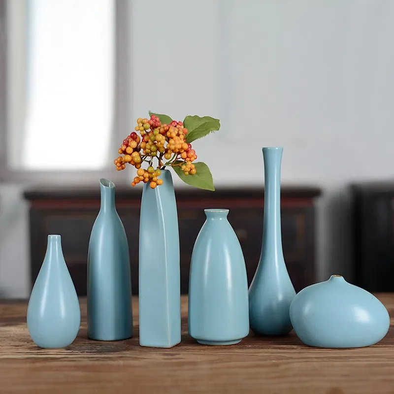 for Chinese Style Blue Ceramic Vase Creative Home Ornament Dried Flower Arrangement Tea Ceremony Floral Decor Manufacturer