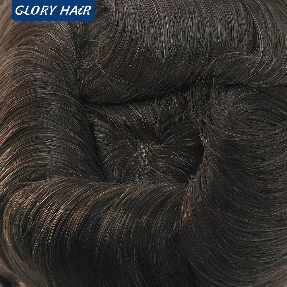 Gloryhair-أحادي الدانتيل الرجال الشعرية الاصطناعية بولي PU الدانتيل الرجال الشعر المستعار نظام الشعر البشري الهندي رجل الباروكات شحن مجاني